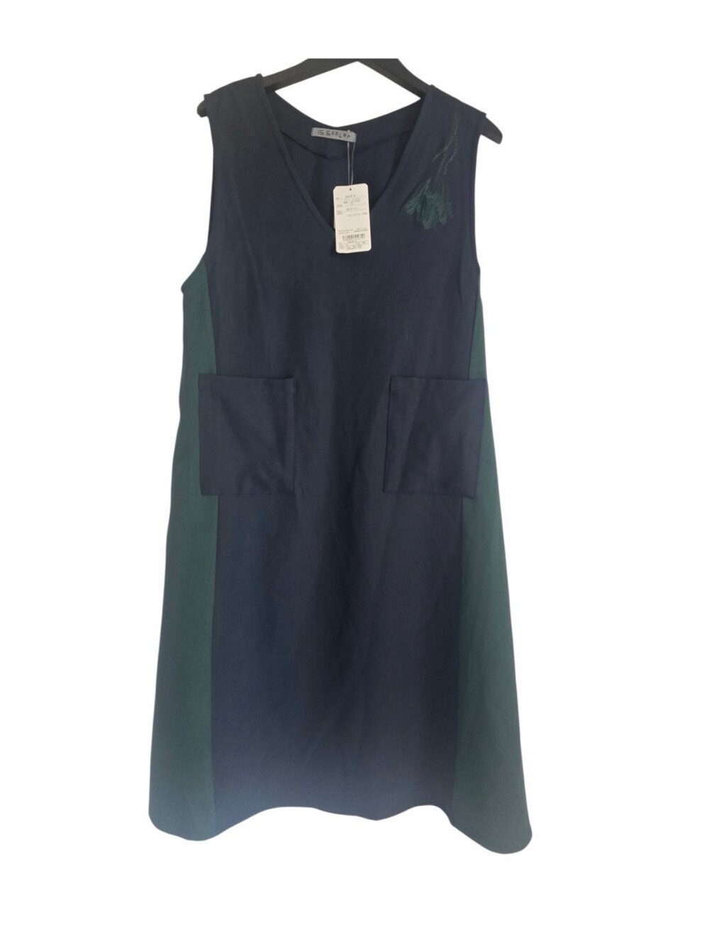 SCOLAR Navy and Forest Green Sleeveless A-Line Dress W/ Big Pockets